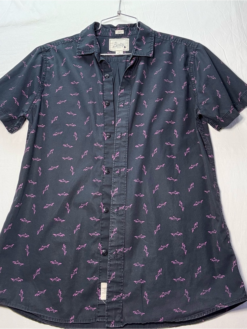 Bixby Nomad Short-Sleeve Button-Down Shirt with Pink Shark Print
